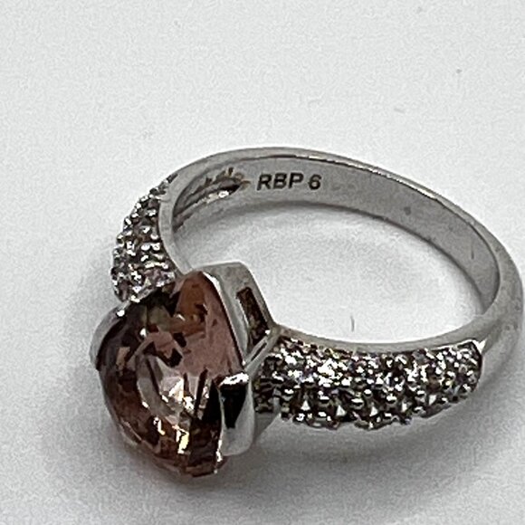 Ring Bomb Party Ring size 6 NWOT Peach stone CZ pave style accents silver color - Picture 3 of 7